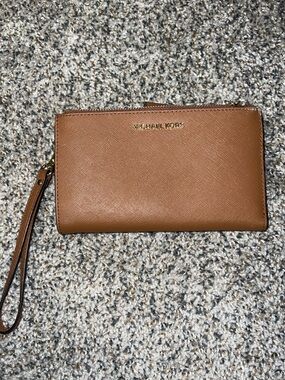 Michael Kors Cognac Saffiano Leather Wristlet with Gold Logo